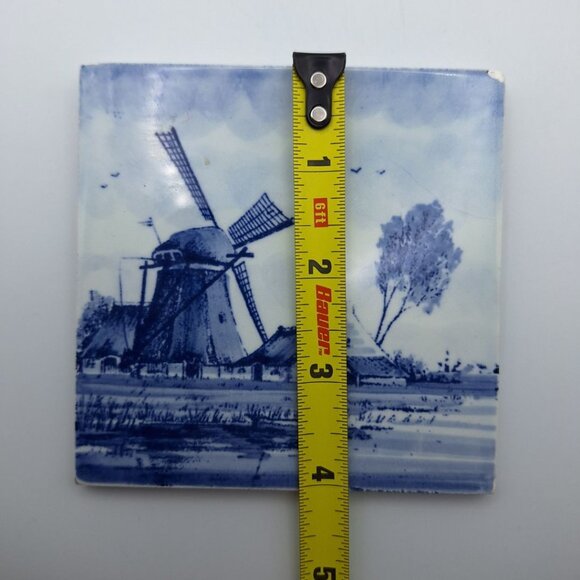 Holland Blue Tile Coaster Windmill Bartelts Rotterdam Square Dutch Vintage - Picture 4 of 7